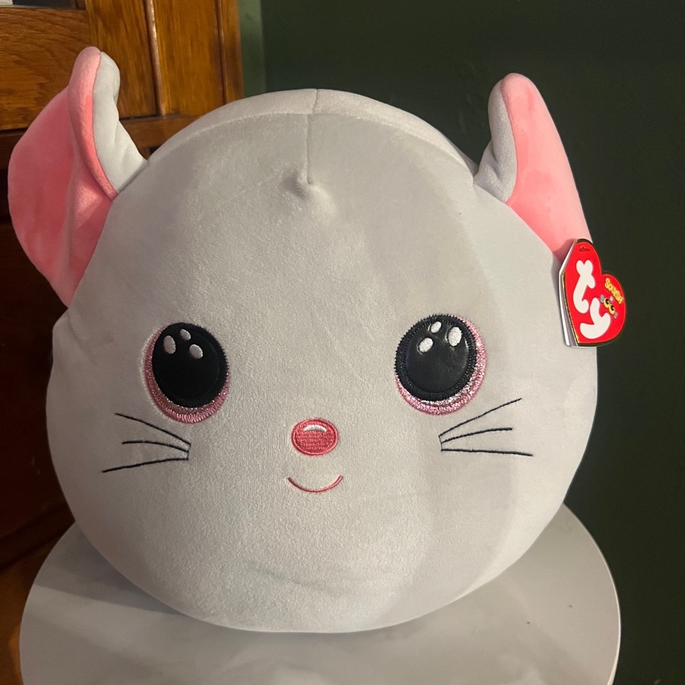 Ty Squish a boo Gray and Pink Mouse Plush Toy